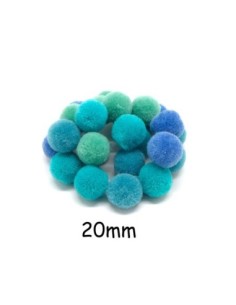 Pompon rond dégradé de bleu et vert, couleurs assorties, 2cm pour customisation, couture