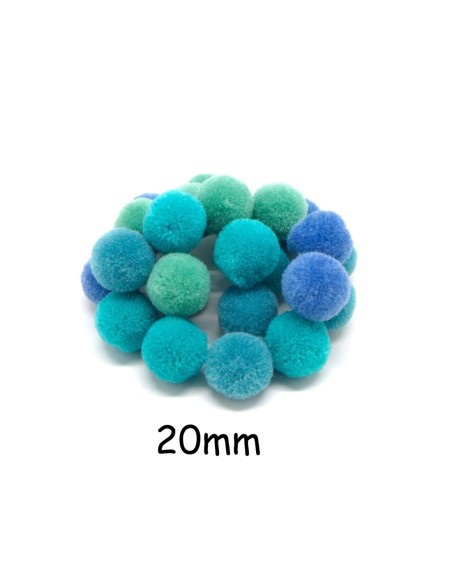 Pompon rond dégradé de bleu et vert, couleurs assorties, 2cm pour customisation, couture