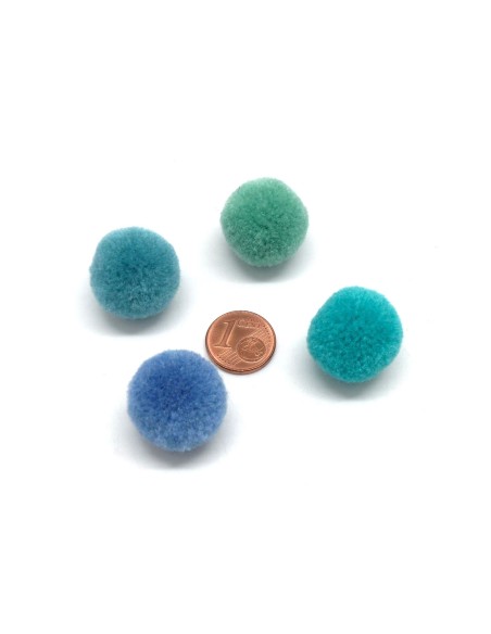 Pompon rond dégradé de bleu et vert, couleurs assorties, 2cm pour customisation, couture