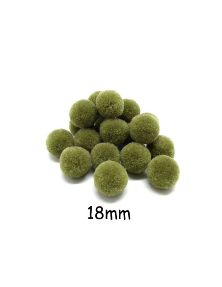 Pompon rond vert olive 18mm pour couture, trousse, foulard