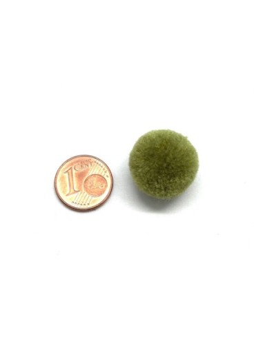 Pompon rond vert olive 18mm pour couture, trousse, foulard