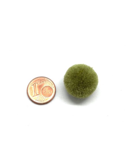 Pompon rond vert olive 18mm pour couture, trousse, foulard