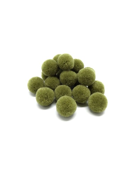 Pompon rond vert olive 18mm pour création bijoux