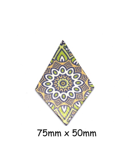 Pendentif losange en bois style années 60 , rétro, vintage vert anis, beige et ocre