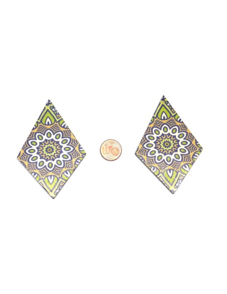 Pendentif en bois style années 60, rétro, vintage vert anis, beige et ocre