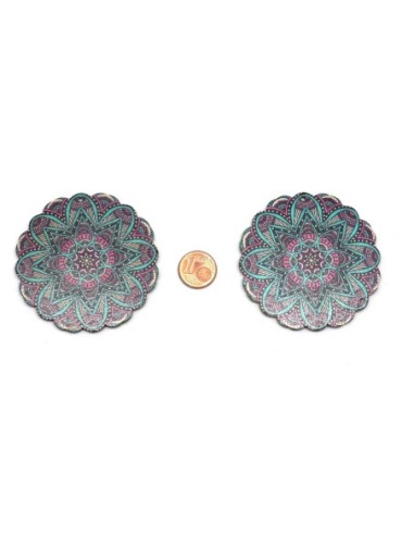 Grand Pendentif en bois coloré pas cher en forme de rosace