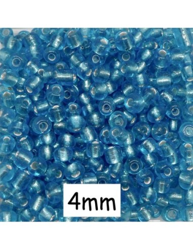 Perle de rocaille 4mm bleu ciel transparent interieur argenté, environ 460 perles