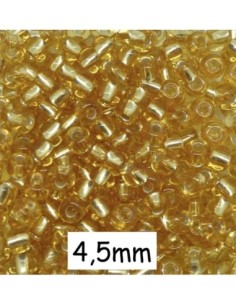 Perle de rocaille 4,5mm doré pâle transparent interieur argenté, environ 330 perles