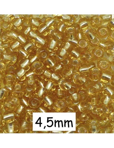 Perle de rocaille 4,5mm doré pâle transparent interieur argenté, environ 330 perles