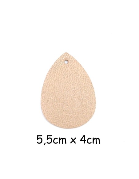 Pendentif cuir de couleur beige en forme de goutte