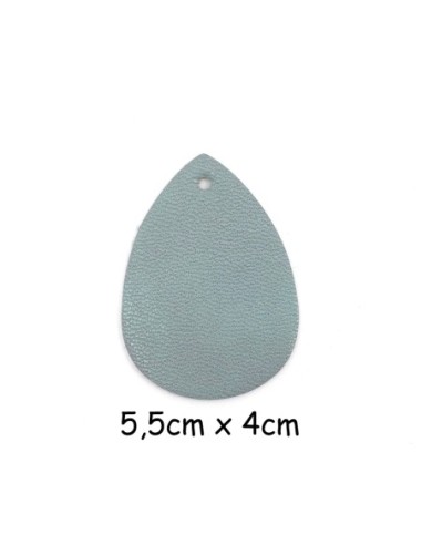 Pendentif cuir de couleur bleu gris clair en forme de goutte