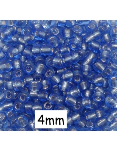Perle de rocaille 4mm bleu bleuet translucide interieur argenté