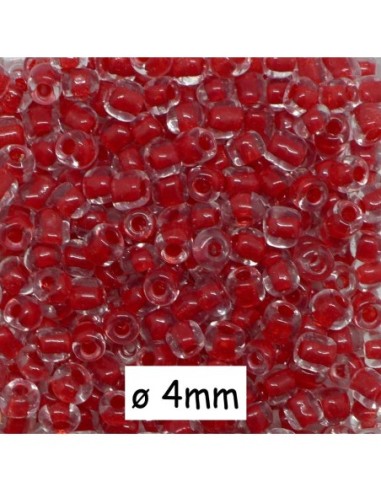 Perle de rocaille 4mm transparente intérieur rouge soit environ 400 perles