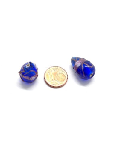 Perle goutte en verre bleu saphir 18mm style murano
