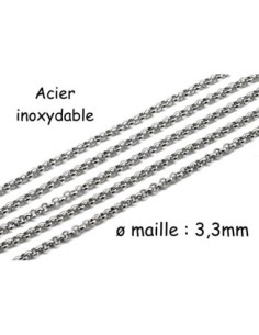 Chaînette maille forçat ronde argenté en acier inoxydable maillon 3,3mm