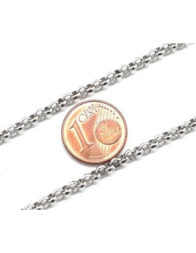 Chaine maille forçat ronde argenté en acier inoxydable maillon 3,3mm