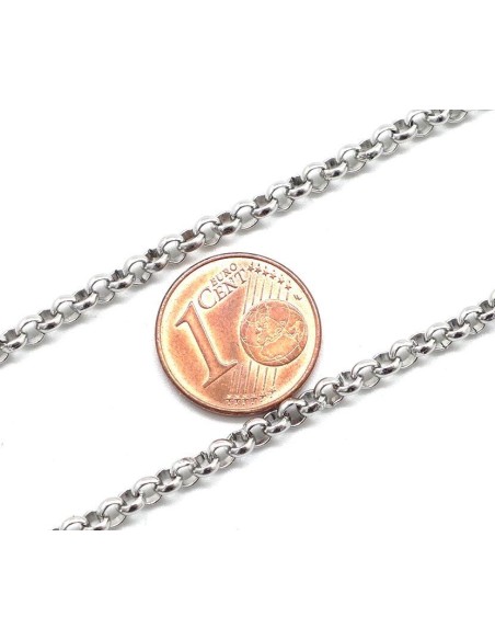 Chaine maille forçat ronde argenté en acier inoxydable maillon 3,3mm