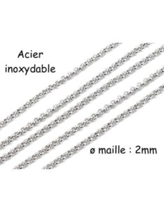 Chainette fine maille forçat ronde argenté en acier inoxydable maillon 2mm