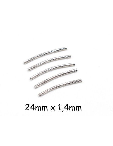 Perle tube fine argenté travaillé, forme courbe pour création géométrique