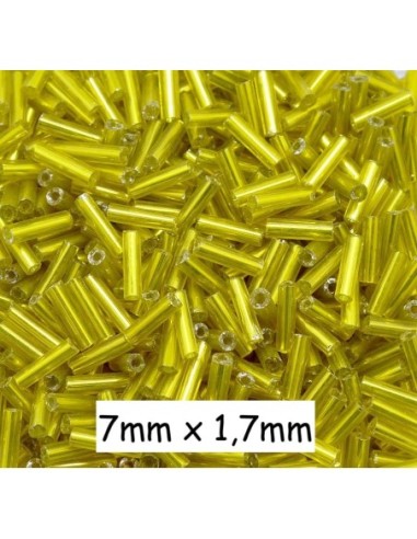 Perle de rocaille tube 7mm x 1,7mm jaune chartreuse, environ 930 perles