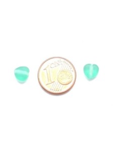 Perle coeur en verre de couleur vert d'eau givrée 2