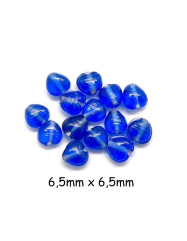 Perle en verre forme coeur bleu saphir transparent