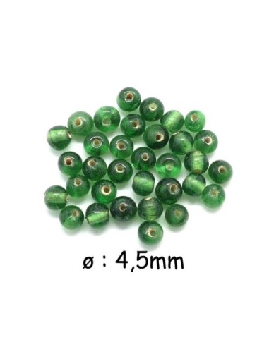 Perle en verre ronde de couleur vert transparent