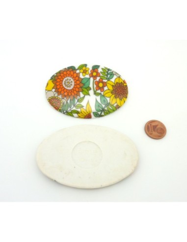 Cabochon ovale en porcelaine style vintage année 60