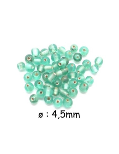 Perle ronde en verre de couleur vert d'eau translucide intérieur blanc