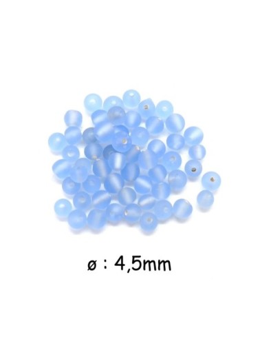 Perle ronde 4mm en verre de couleur bleu clair givré