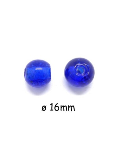 Perle ronde en verre bleu saphir transparent 16mm