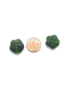 Perle en verre forme fleur de couleur vert foncé opaque 2