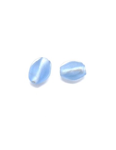 Perle tube torsadé bleu clair givré en verre 13mm