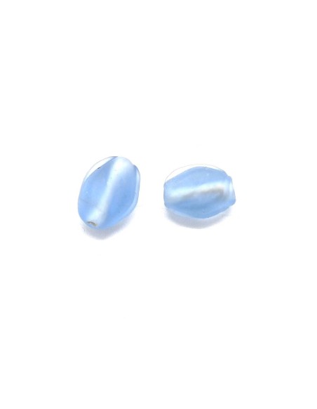 Perle tube torsadé bleu clair givré en verre 13mm