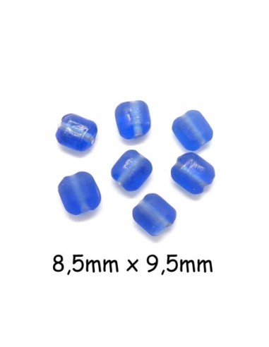Perle carré en verre bleu saphir opaque