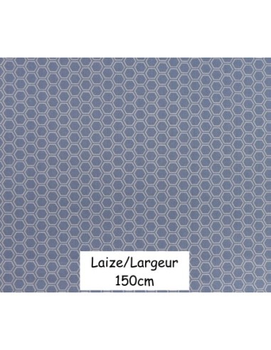 Tissus coton motif géométrique hexagone bleu jeans clair et blanc - vendu au mètre