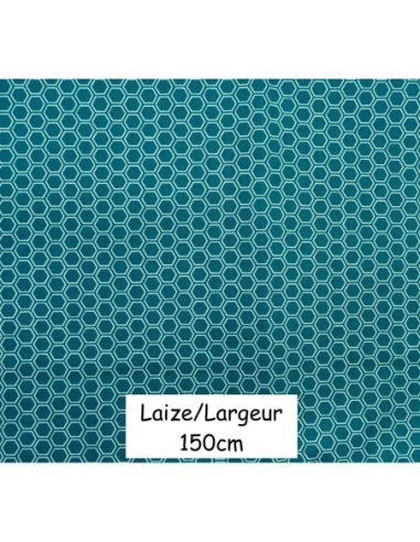 Tissus coton motif géométrique hexagone vert canard lumineux et blanc - vendu au mètre