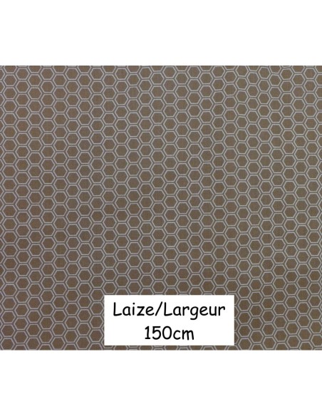 Tissus coton motif géométrique hexagone marron beige et blanc - vendu au mètre