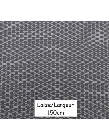 Tissus coton motif géométrique hexagone gris et blanc - vendu au mètre