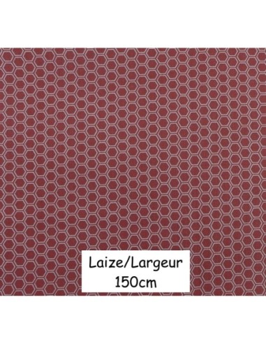 Tissus coton motif géométrique hexagone rouge grenat et blanc - vendu au mètre