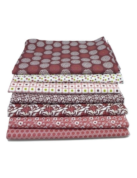 Tissus coton ton de rouge grenat et blanc pas cher