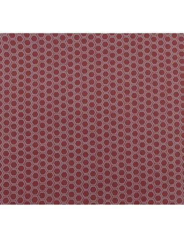 Tissus coton pas cher motif géométrique hexagone rouge grenat et blanc - vendu au mètre