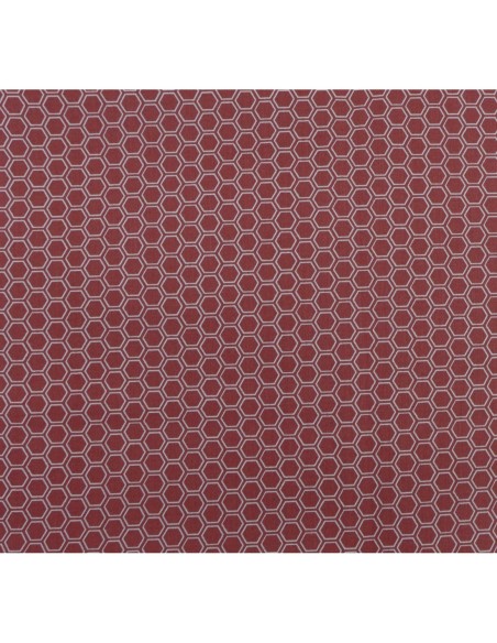 Tissus coton pas cher motif géométrique hexagone rouge grenat et blanc - vendu au mètre