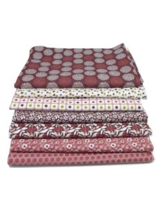 Tissus coton motif feuillage rouge grenat, beige et blanc - vendu au mètre 2