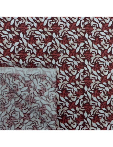 Tissus pour patch pas cher motif feuillage rouge grenat, beige et blanc - vendu au mètre Tissus pour patch pas cher motif feuillage rouge grenat, beige et blanc - vendu au mètre