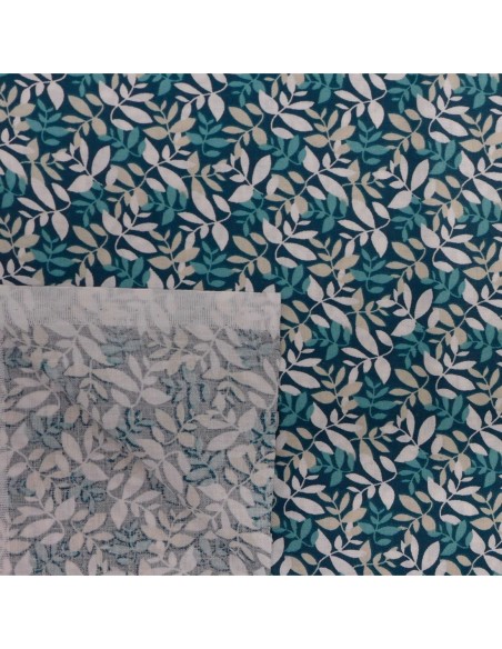 Tissus pour patch pas cher en coton motif feuillage vert, beige et blanc - vendu au mètre