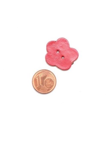 Bouton Fleur en simili cuir rouge 23mm