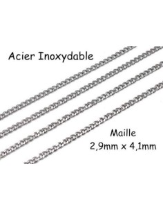Chaîne maille gourmette applati argenté en acier inoxydable résistante