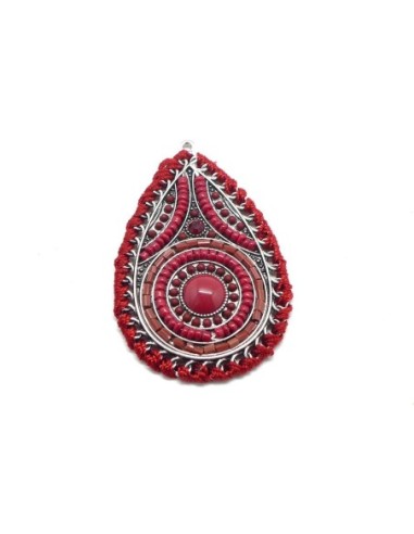 Grand pendentif ethnique rouge et argenté