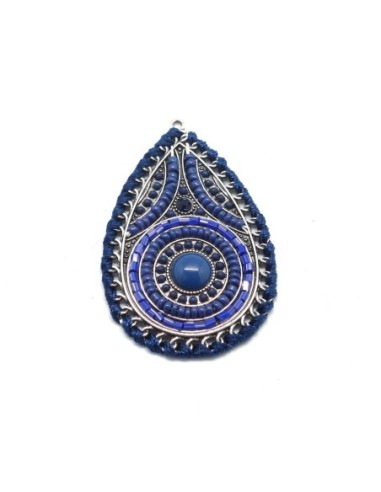 Pendentif pas cher en métal argenté et bleu pour création bijoux